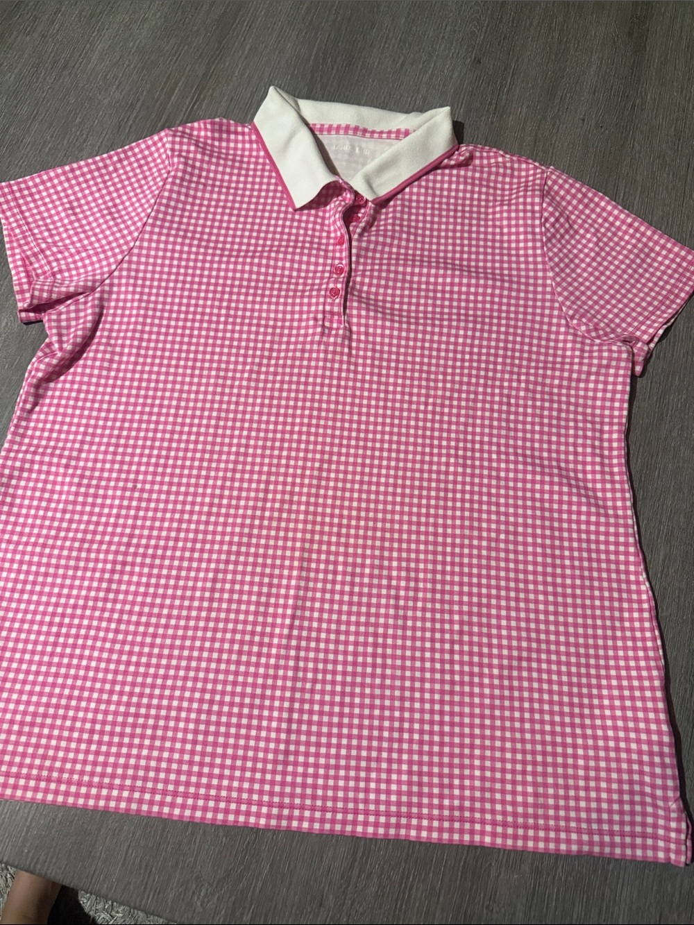Lands' End Pink and White Gingham Polo